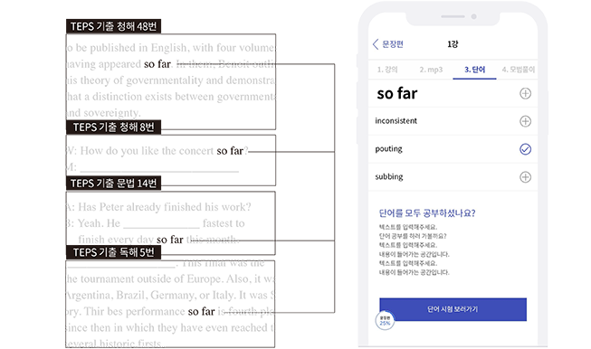 텝스 빈출 단어 모음 화면.