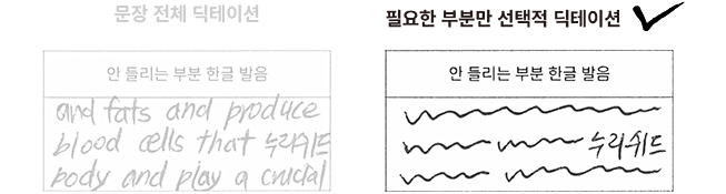 문장 전체 딕테이션 안 들리는 부분 한글 발음 필요한 부분만 선택적 딕테이션 안들리는 부분 한글발음